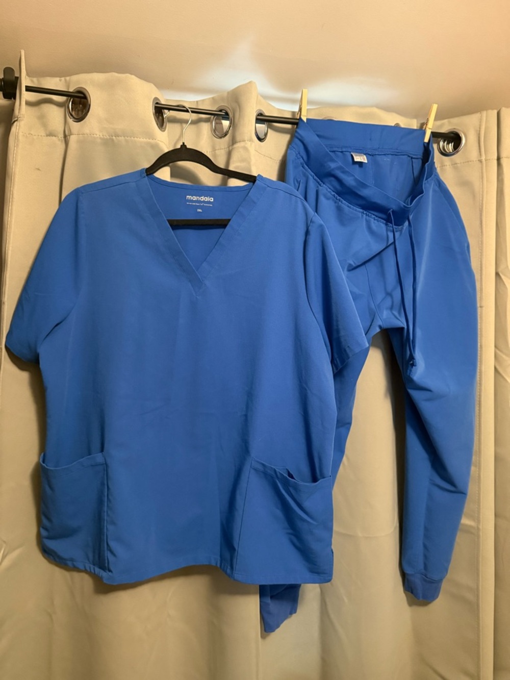 Mandala Women’s V-Neck Scrub Top and Drawstring Pants - Royal Blue